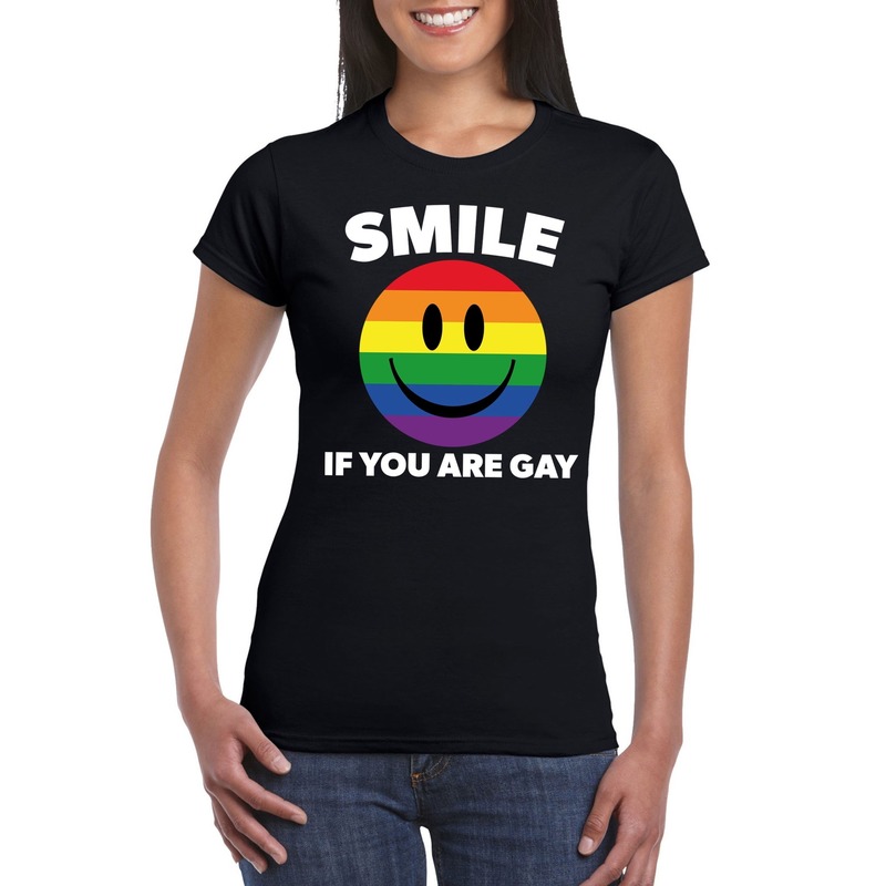 Smile if you are gay emoticon shirt zwart dames Top Merken Winkel